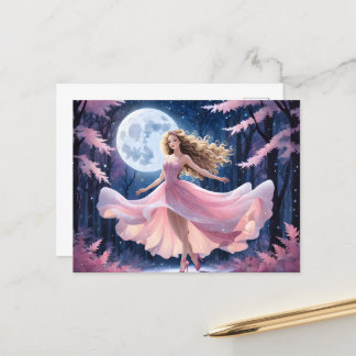 Full Moon Girl in Pink Dress Postcard