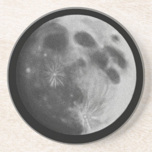 Full Moon Grey Graphic Sandstone Coaster