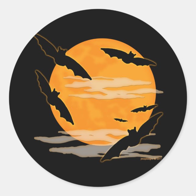 Full Moon Halloween Bats Classic Round Sticker (Front)