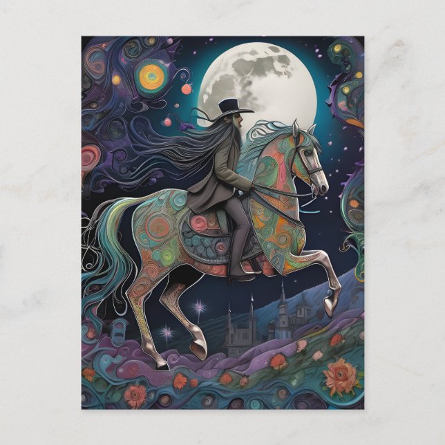 Full Moon Halloween Horseback Rider Postcard (Front)