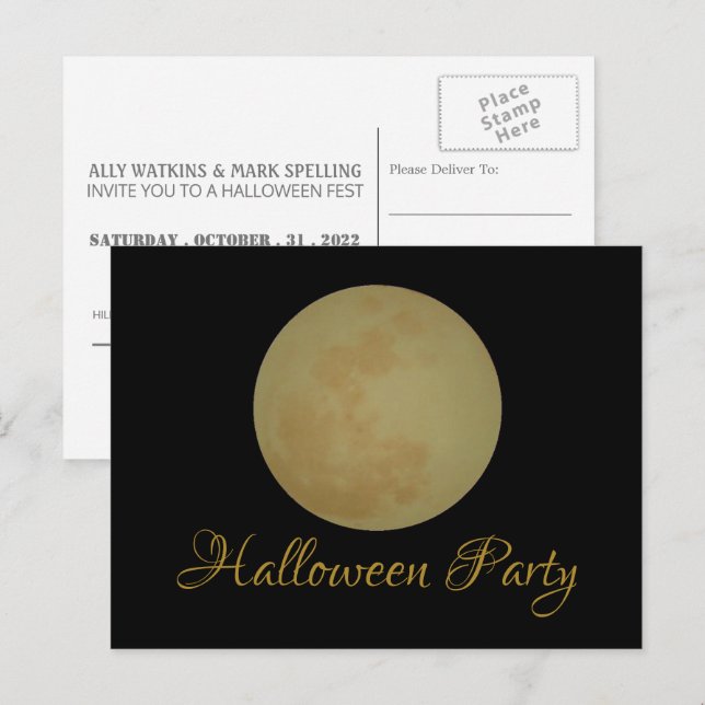 Full Moon, Halloween Party Invitation Postcard (Front/Back)