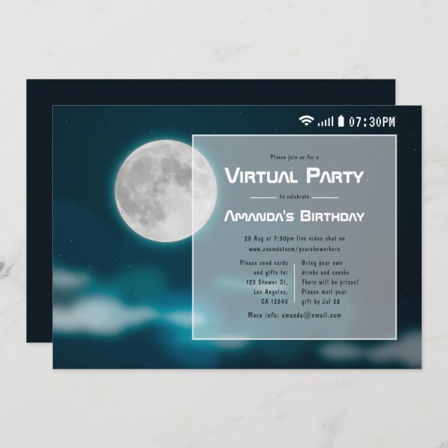 Full Moon Halloween Virtual Birthday Party Invitation (Front/Back)