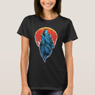Full Moon Howling Wolf Illustration T-Shirt