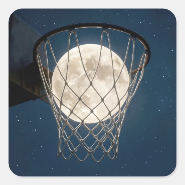 Full Moon In a Basketball Net Square Sticker (Front)
