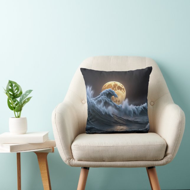 Full Moon In Ocean Wave Cushion (Chair)