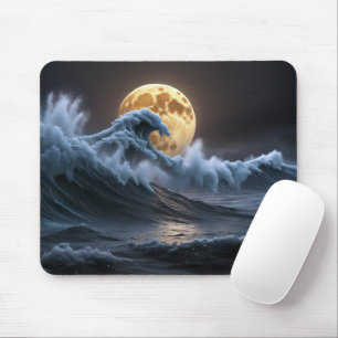 Full Moon In Ocean Wave Mouse Pad