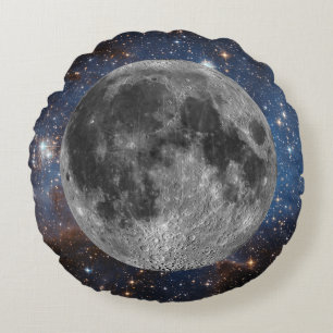 Full Moon in Outer Space Round Cushion