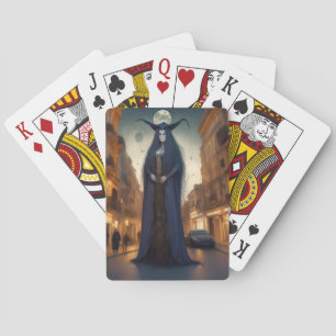 full moon in the city playing cards
