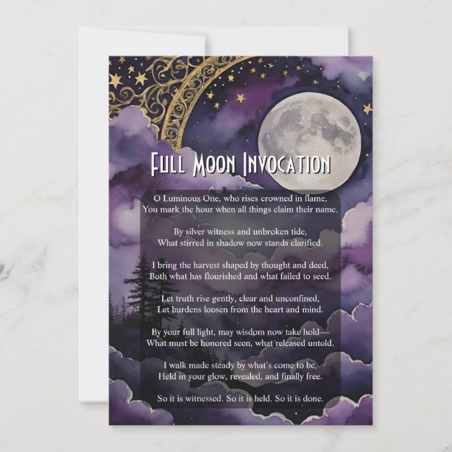 Full Moon Invocation Pagan Prayer Ritual Card (Front)
