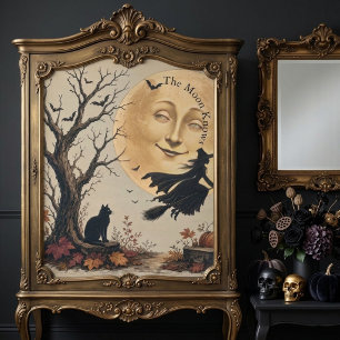 Full Moon Jack & Flying Witch Fall Foliage Vintage Tissue Paper