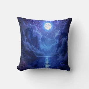“Full Moon Lake Throw Pillow - Serene Nature
