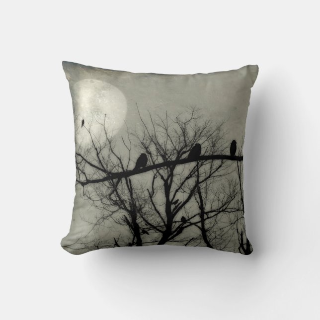 Full Moon Lights The Sky For Crows Cushion (Front)