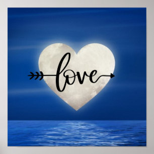 Full Moon LOVE ~ Heart Moon over Water  Poster