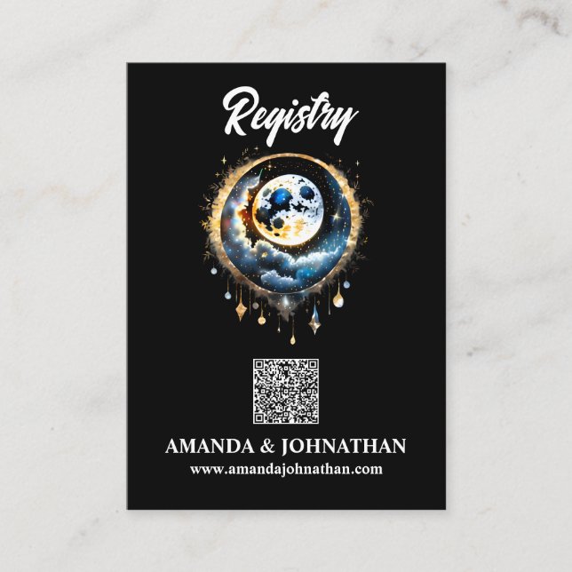 Full moon luna night sky qr code registry enclosure card (Front)