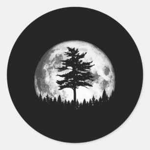 Full Moon Minimalist E Tree Classic Round Sticker
