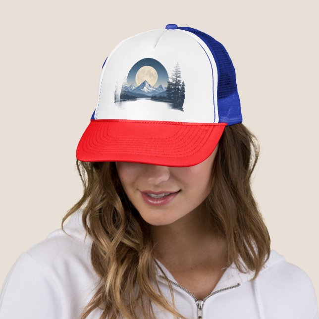 Full Moon Mountain Landscape Sweatshirt Trucker Hat (In Situ)