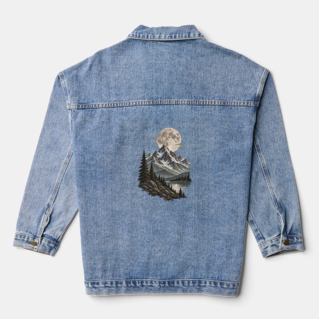 Full Moon Mountain Wilderness Denim Jacket (Back)