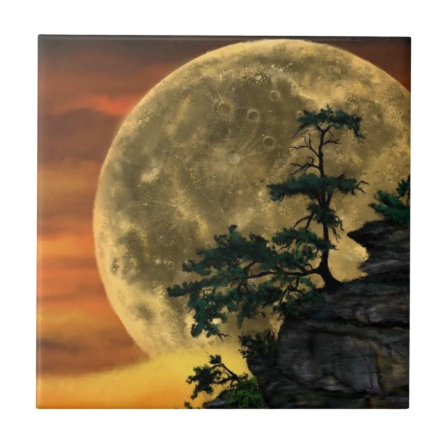 Full Moon Night Ceramic Tile Painting (Front)