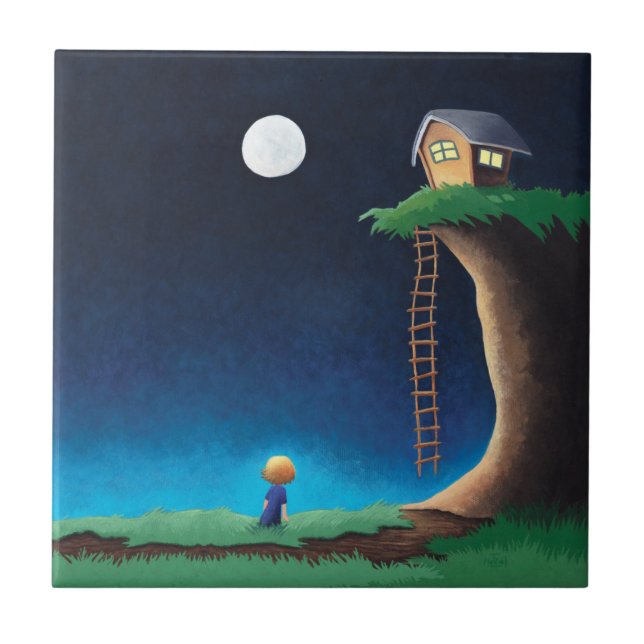 Full Moon Night Sky Ceramic Tile (Front)