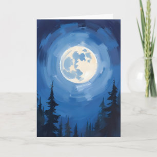 Full Moon Night Sky Forest Watercolor Painting Card