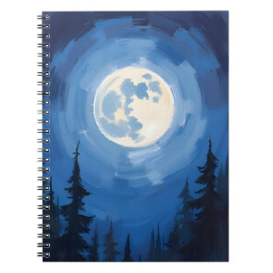 Full Moon   Night Sky Forest Watercolor Painting Notebook