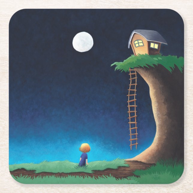 Full Moon Night Sky Square Paper Coaster (Front)