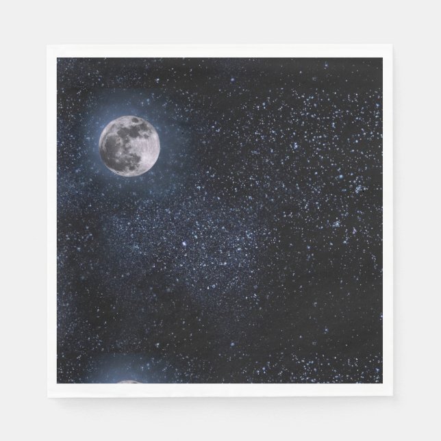 Full Moon Night Sky Stars Outer Space Napkin (Front)
