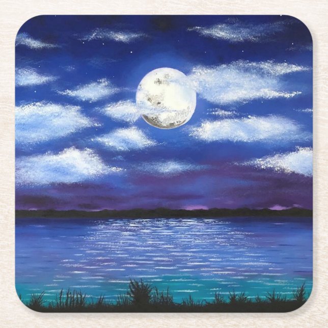 "Full Moon" Night Time Ocean Beach Coaster (Front)
