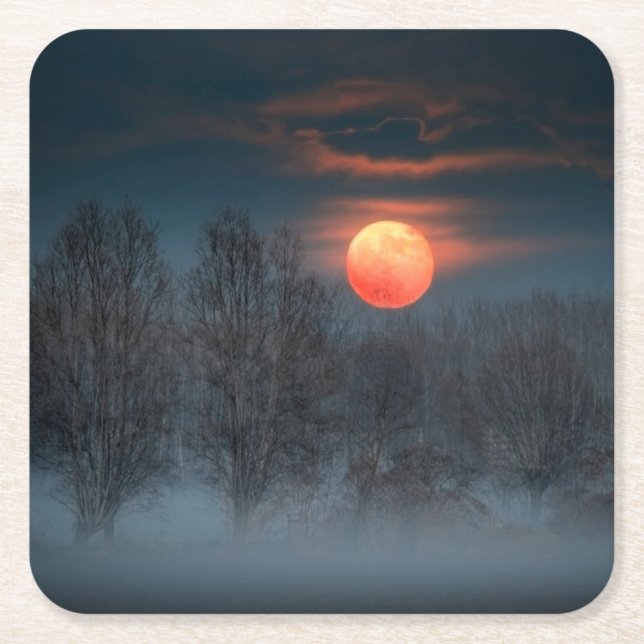 Full Moon | November in Scalenghe, Italy Square Paper Coaster (Front)
