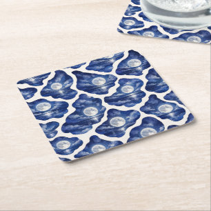Full Moon Ocean Night Square Paper Coaster