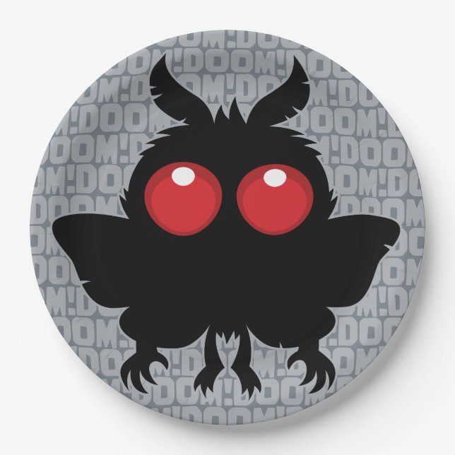 Full Moon Of Doom Cute Mothman Cryptid Paper Plate (Front)
