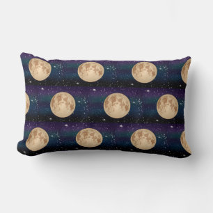 Full Moon on Starry Night Hand Drawn Lumbar Cushion