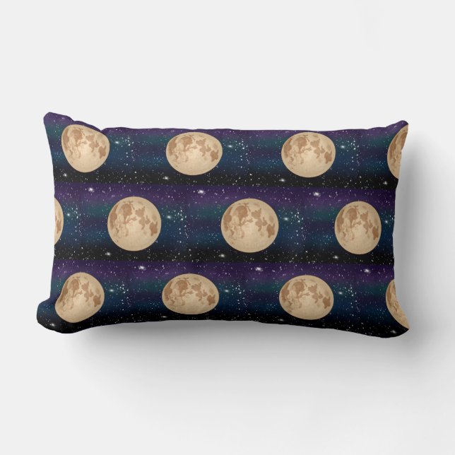 Full Moon on Starry Night Hand Drawn  Lumbar Cushion (Front)