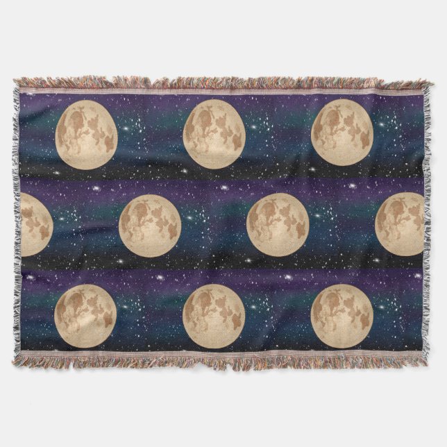 Full Moon on Starry Night Hand Drawn  Throw Blanket (Front)