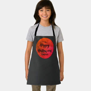 Full Moon Orange Black Typography Happy Halloween Apron