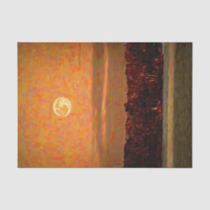Full Moon Orange Sunset Beach Painted Art Tissue Paper
