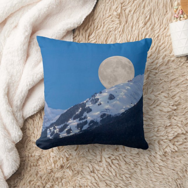 Full Moon Over Alyeska Ski Resort, Alaska Cushion (Blanket)