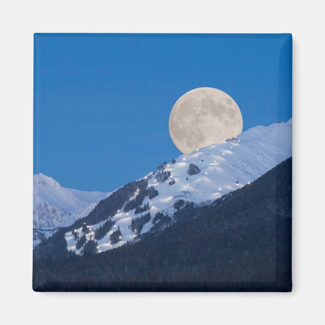 Full Moon Over Alyeska Ski Resort, Alaska Magnet (Front)