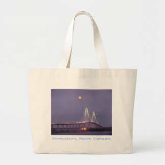 Full Moon over Cooper River Bridge, Charleston Large Tote Bag