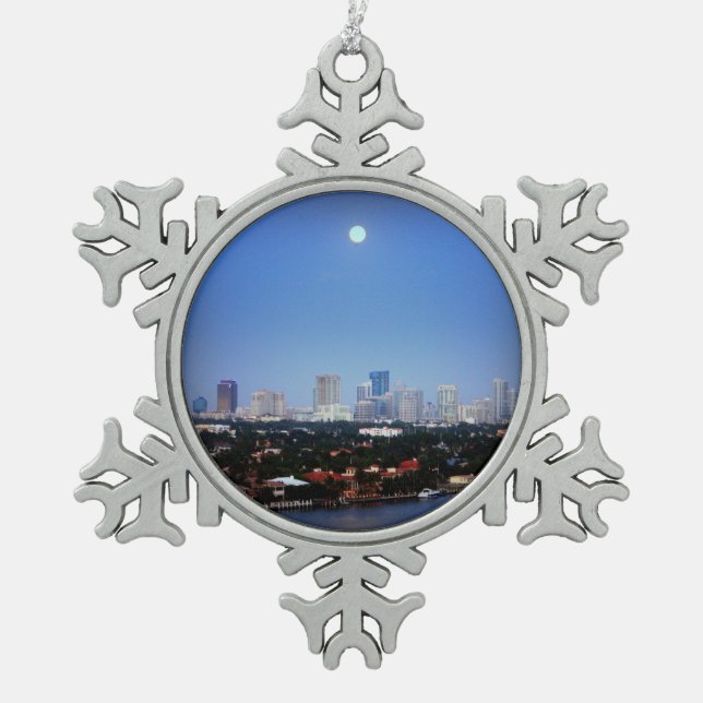 Full Moon Over Ft. Lauderdale Tree Ornament (Front)