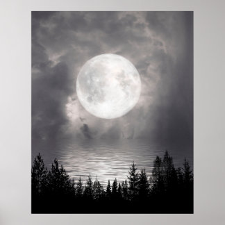 Full Moon Over Lake Poster