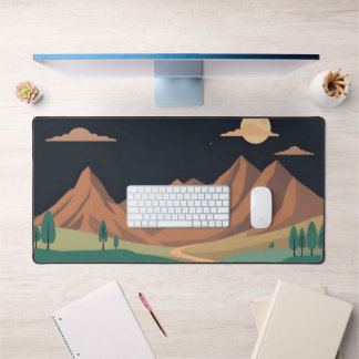 Full Moon Over Mountains Desk Mat – Minimalist Nat