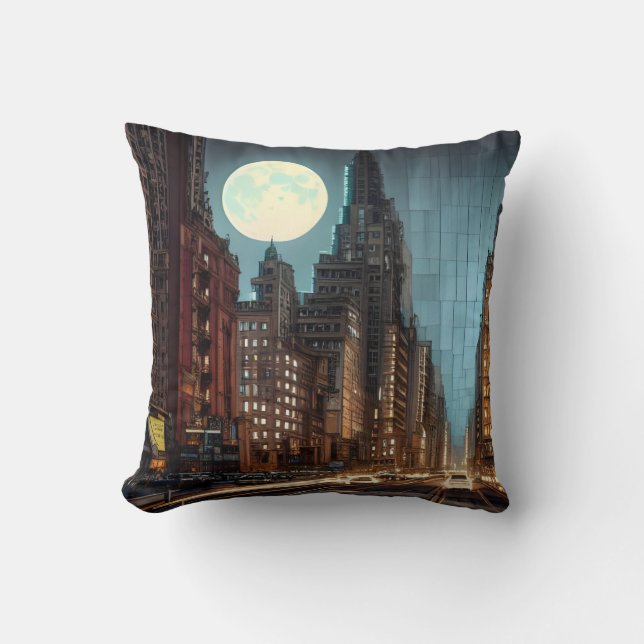 Full Moon over New York Cushion (Front)