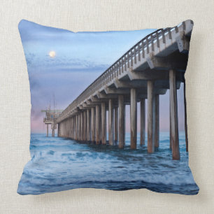 Full moon over pier, California Cushion