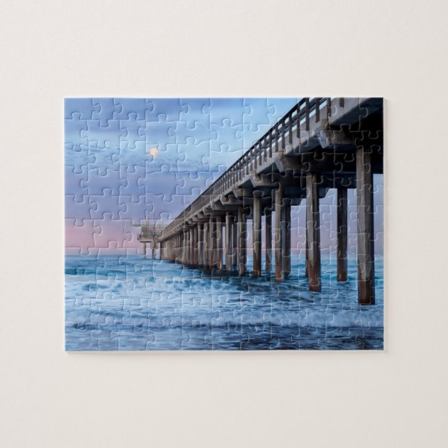 Full moon over pier, California Jigsaw Puzzle (Horizontal)
