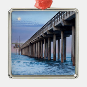 Full moon over pier, California Metal Ornament