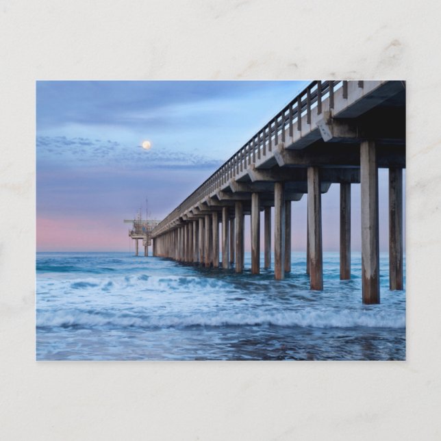 Full moon over pier, California Postcard (Front)