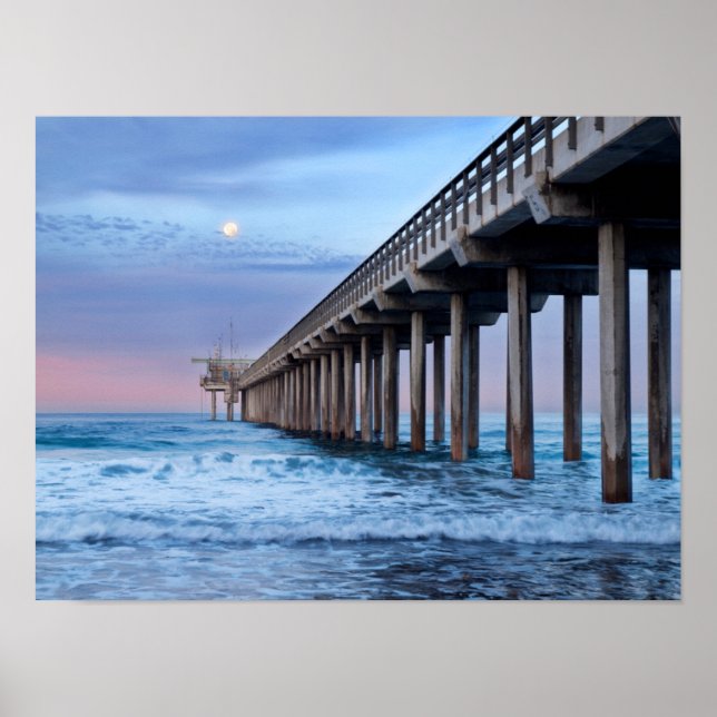 Full moon over pier, California Poster (Front)