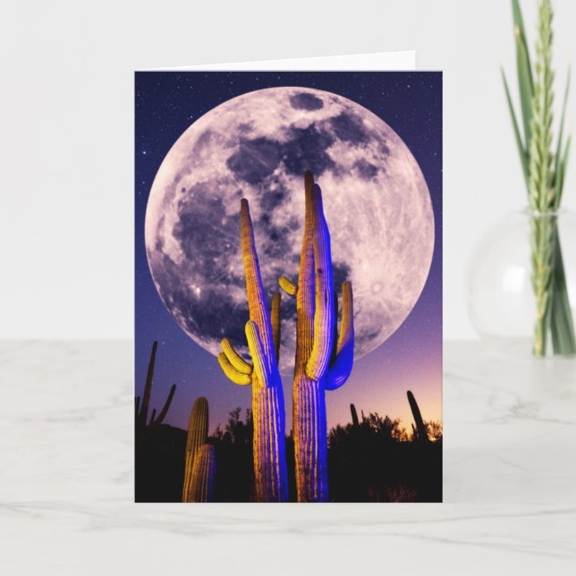 Full Moon Over Saguaro Cactus Card (Front)