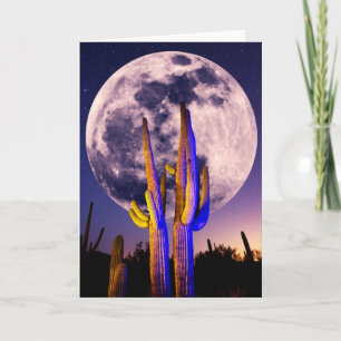 Full Moon Over Saguaro Cactus Card